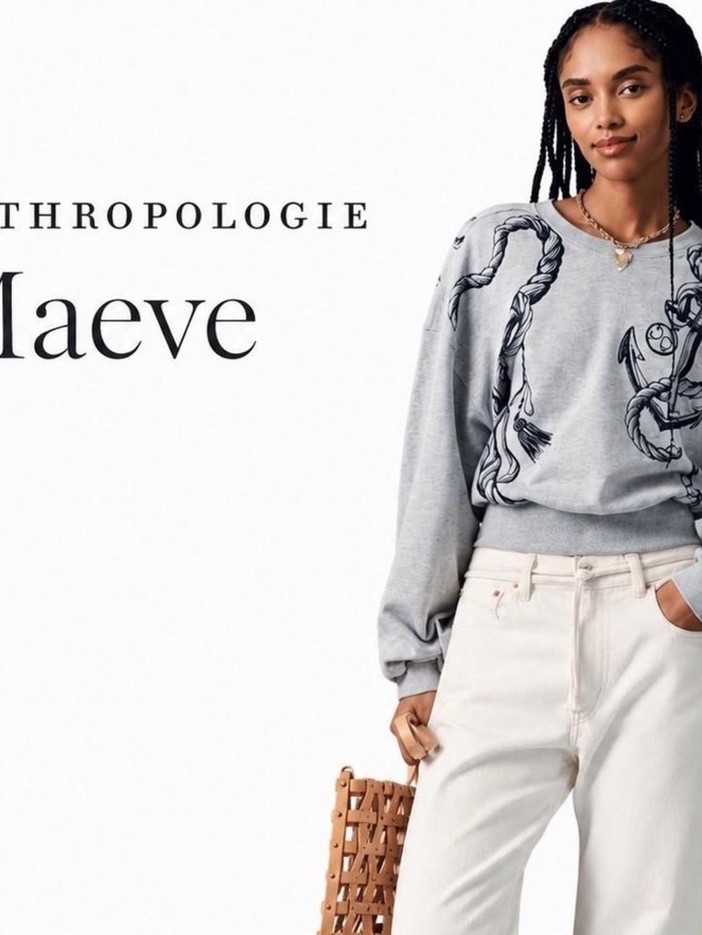 Anthropologie Maeve Gray Nautical Puff Sleeve Sweatshirt